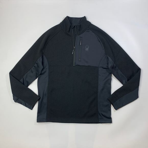 Spyder Jacket Mens Large Charcoal Black Gait Half Zip Raglan Sleeve Fleece Lined - Picture 2 of 12
